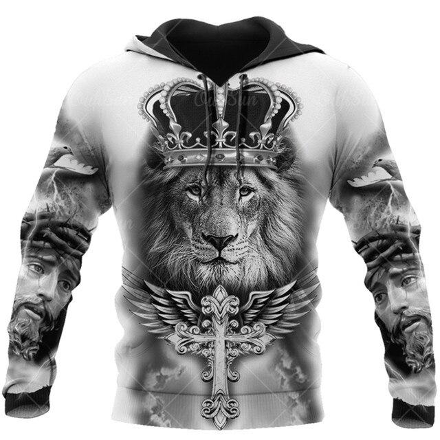 3D Print Lion Jesus Graphic Men's Hoodie Spring/Autumn Fashion Versatile Sweatshirt Male Oversized Harajuku Long Sleeve Pullover