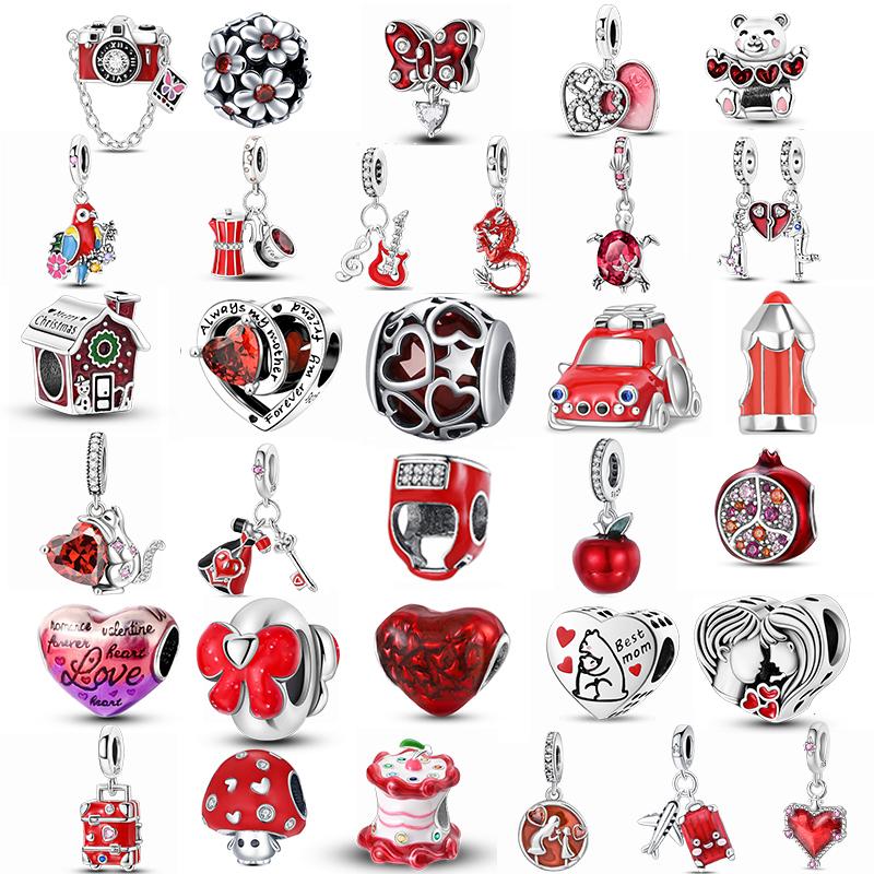 Copper Red Color Series Heart Shape Charms Beads Fit Original Bracelets Lucky Beads For Jewelry Making Diy