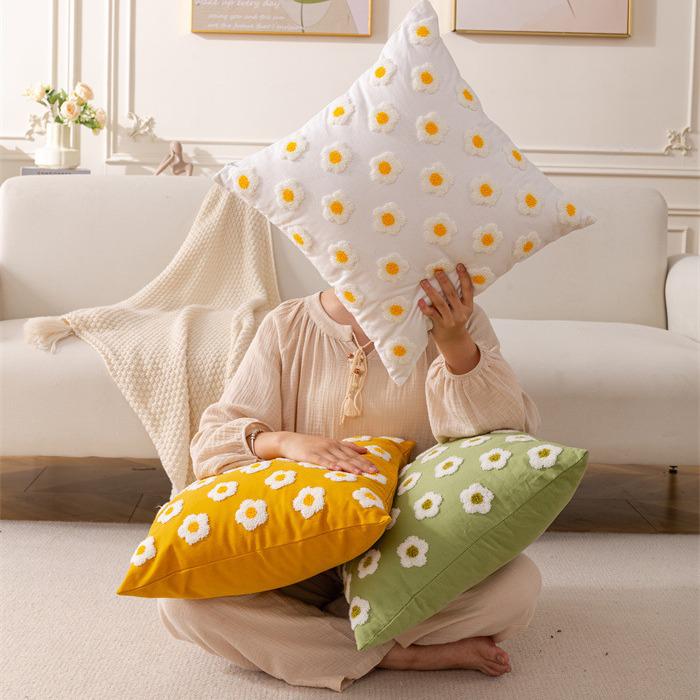 Luxuriöses pastoral gesticktes Gänseblümchen-Kissenbezug - Helles Wohnzimmer Sofa Kissen