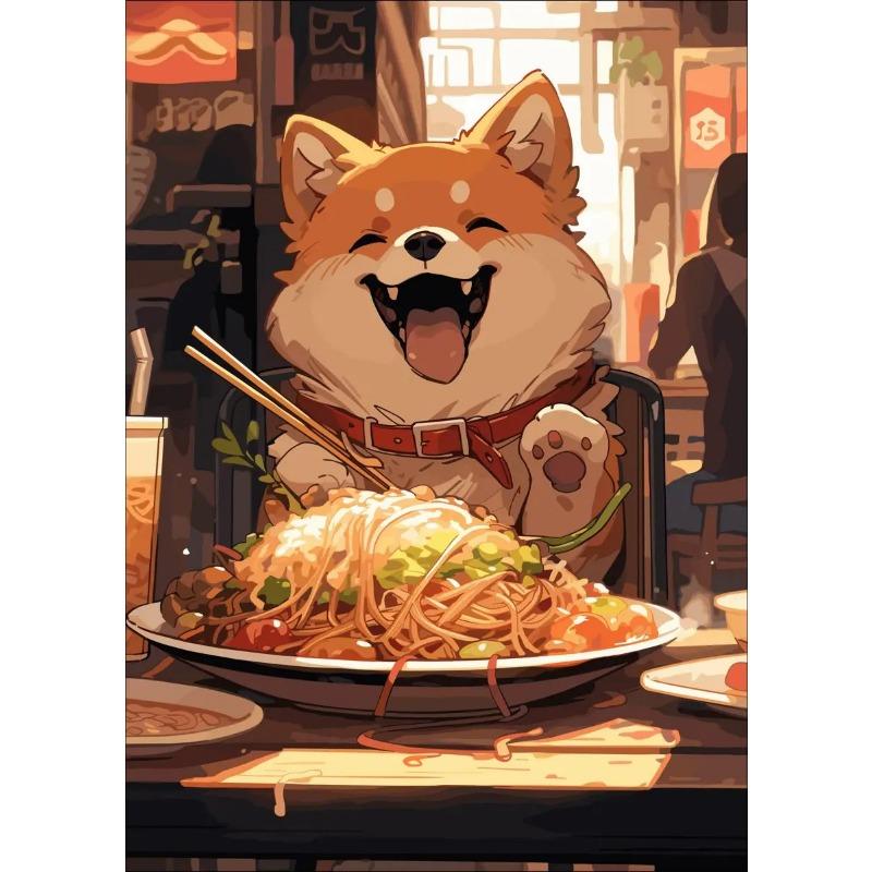 Japanese Noodle Dog Cat Funny Kitchen Ramen Noodles Poster Wall Art Prints Canvas Painting Pictures for Restaurant Home Decor