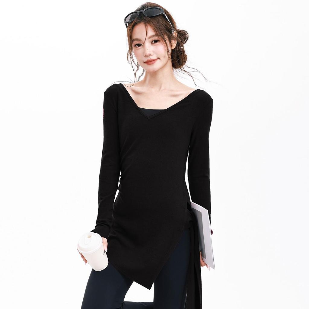 Run Kaka Purple Mid-Length Slit Long Sleeve Yoga Top