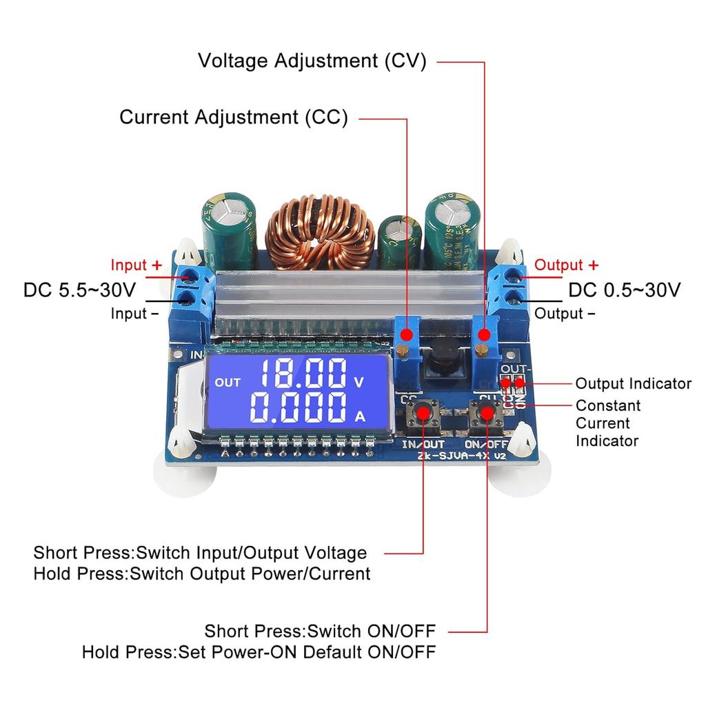 2Pcs DC-DC Buck Boost Converter Module 5.5-30V to 0.5-30V 4A 35W Adjustable Step Up Down Voltage Regulator LCD Digital Voltmeter