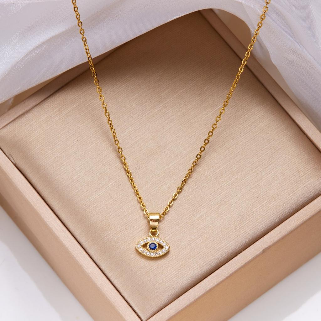 Stainless Steel Turkish Blue Evil Eye Pendant Necklace For Women Men Minimalist Zircon Demon Eye Choker Lucky Aesthetic Jewelry