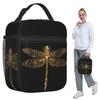 Fancy Gold Glitter Dragonfly Insulated Lunch Bag for Kids School Cooler Thermal Food Box Tote Portable Lunch Boxes Container