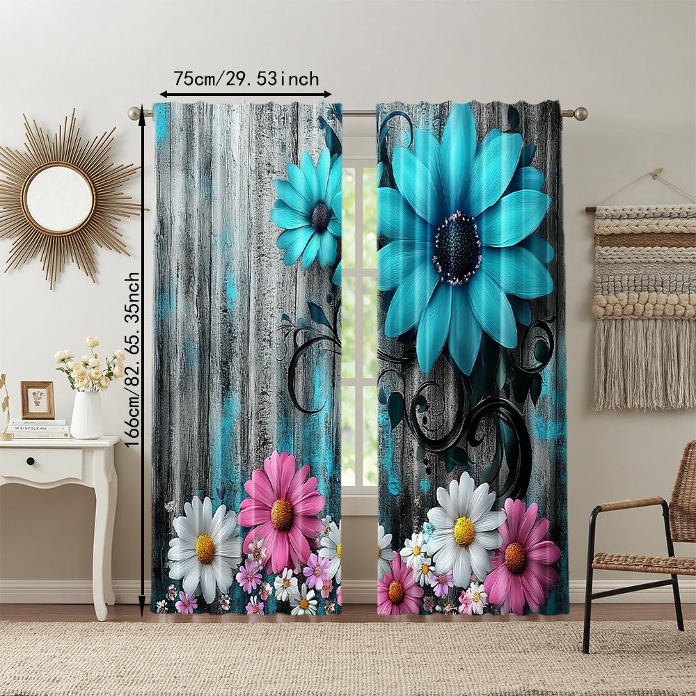 2 pcs   versatile polyester transparent curtains for home decoration Country House Flower for use in bedrooms and living rooms