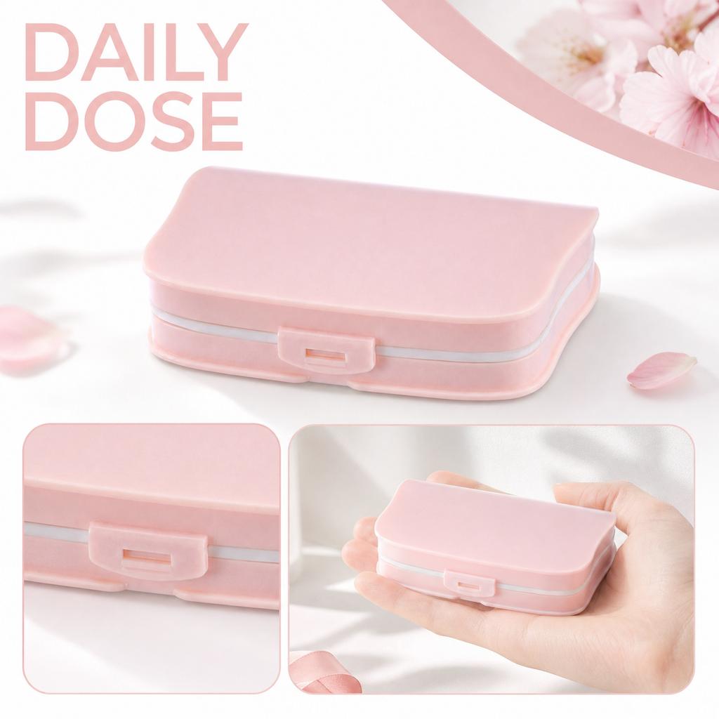Portable Plastic Pill Organizer Four Compartment Travel Medicine Storage Box with Secure Snap Closure and Compact Design for Daily Use