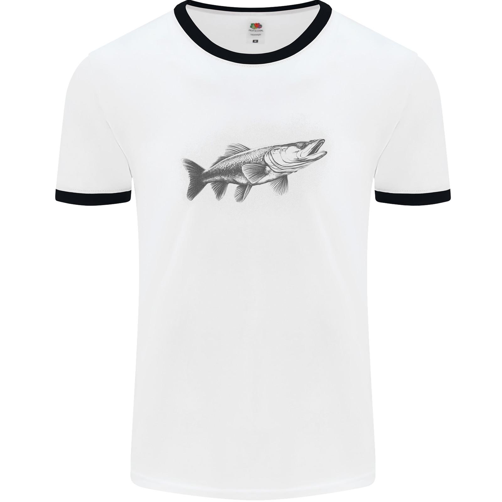 26 A Pike Fish Drawing Fishing Fisherman Mens Ringer T-Shirt Unisex T-Shirt M