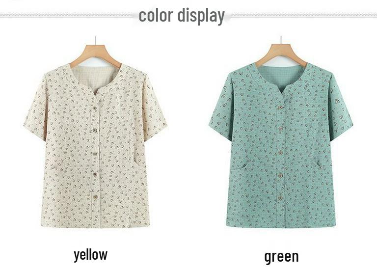 Grandma's Summer Cotton Short Sleeve Shirt - Women's Cotton Linen Top for Middle-aged and Elderly