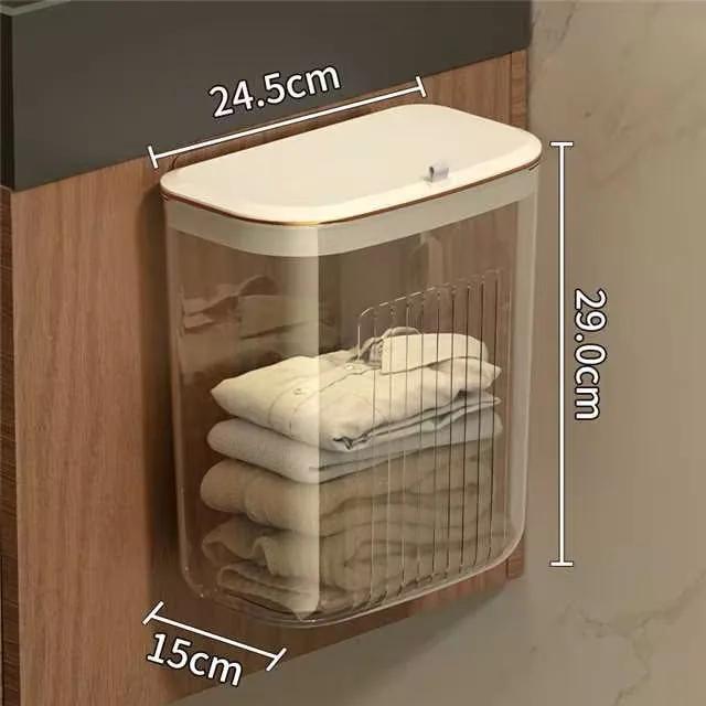 Laundry Wall Basket Space Saving Basket with Lid Wall Mounted Dirty Clothes Laundry Hamper Container Home Storage Supplies
