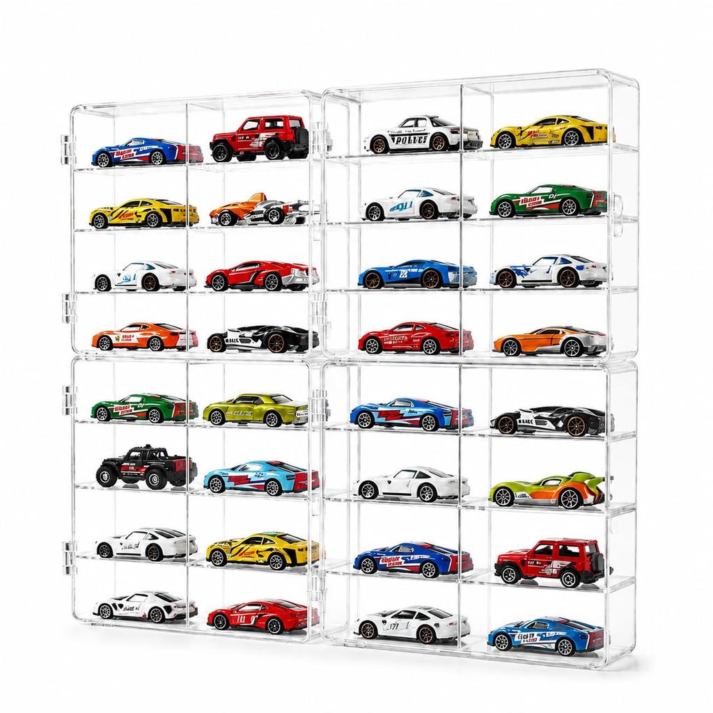 Miniature Car Storage Tomica 8 Compartments X 4 Clear Case, Compatible, Pieces,