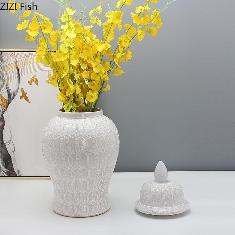 Flower Ceramic Storage Jar with Lids Porcelain General Jars Classical Tea Caddy Flower VasesGinger jar Vintage Home Decor