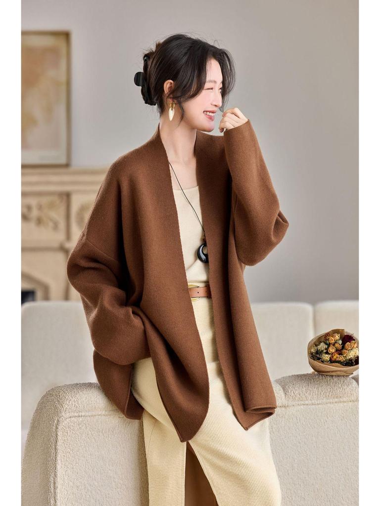 Woll-Cardigan-Übermantel - Damen Locker Einfarbig Gestrickt für Herbst/Winter 2025