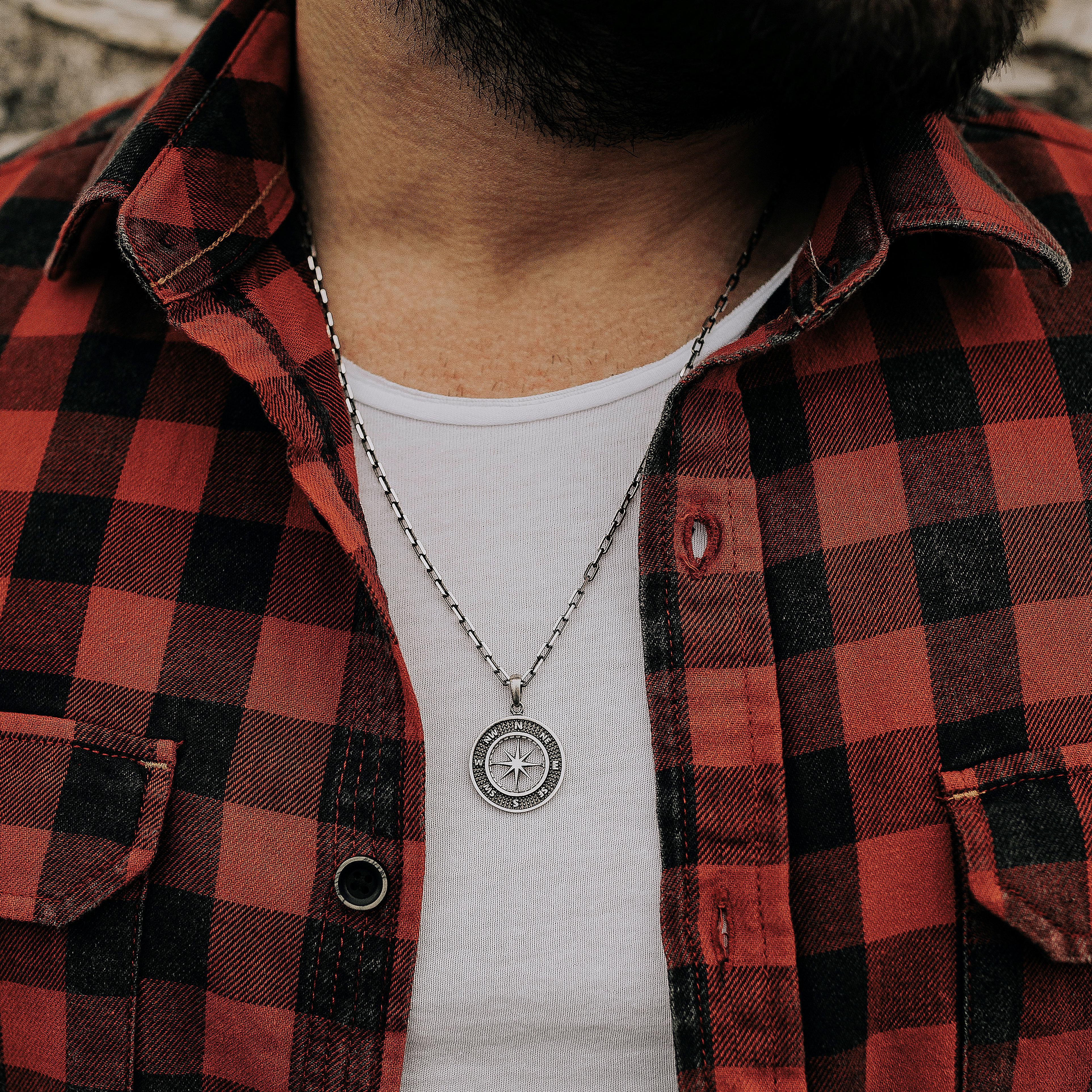 

Серебряное колье ручной работы с компасом 55cm чёрный/серебряный