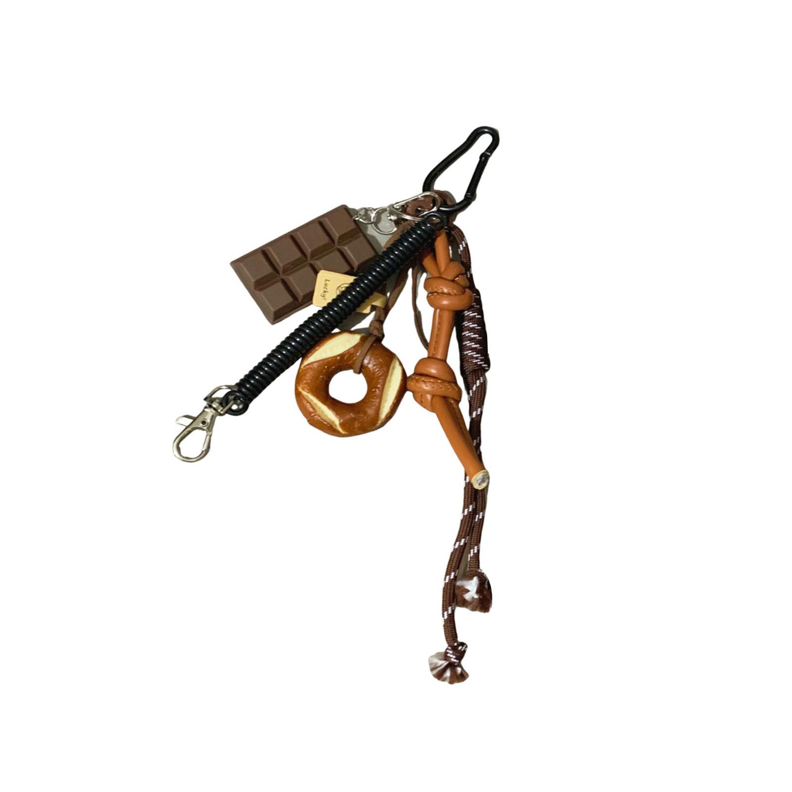 

Unique Bagel Chocolate Pendant Bag Charm Keyring Accessory Nylon Keychain Key Holder Decors for Outdoor Enthusiasts 1