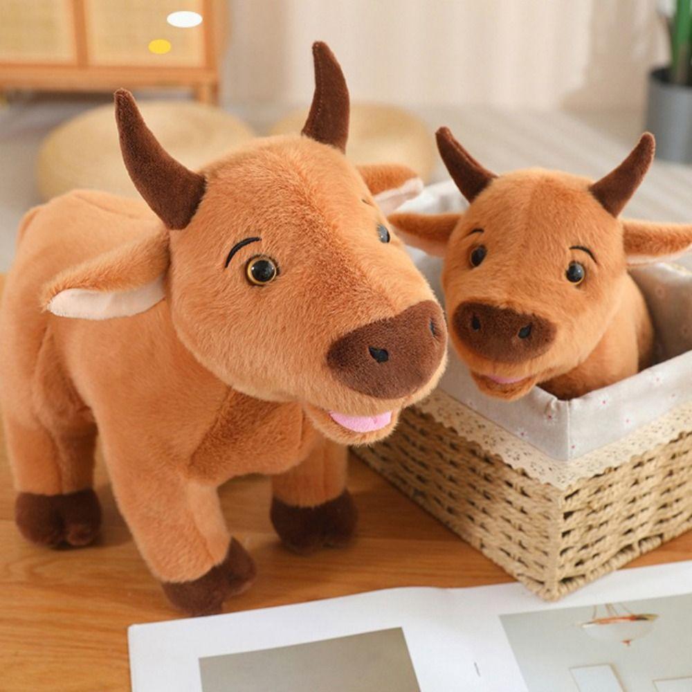 Stuffed Bull Cattle Animal Plush Doll Simulation ReaListic Scalper Bull Plush Toys Fluffy Soft Ox Cattle Stuffed Dolls Christmas