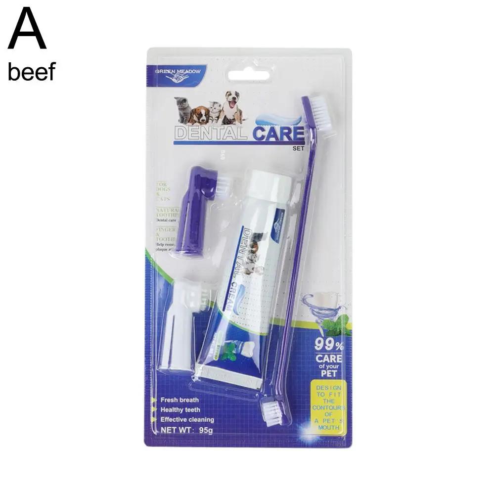 Pets Tartar Control Kit For Dogs Contains Toothpaste Toothbrush And Fingerbrush 4-Piece Dental Care Kit For Pet Teeth Clean Z5S2