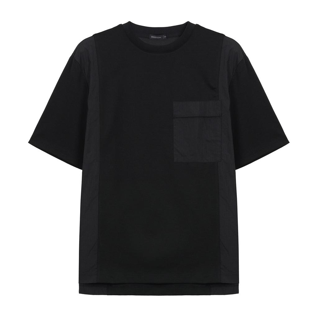 BASSOHOMME Woven Contrast Round Short Sleeve T-Shirt (Wsy2Kr63A)