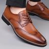 2025 Men's Genuine Leather Brogue Derby Shoes - Pointed Toe, Lace-up, Large Sizes