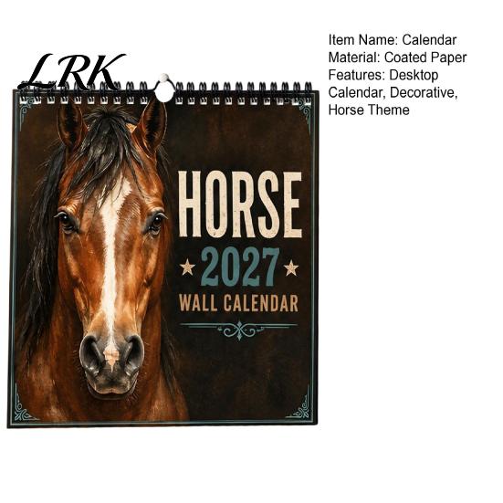 Full Year Date Keeper 2027 Horse Desktop Calendar, Monthly Scenic Photography And Large Planning Grids Decorative Art Design, Spiral Binding