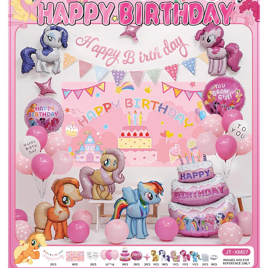 Cartoon Unicorn Pony Poly Balloon Suit Girl Baby Birthday Party Arrangement Photo Background Wall