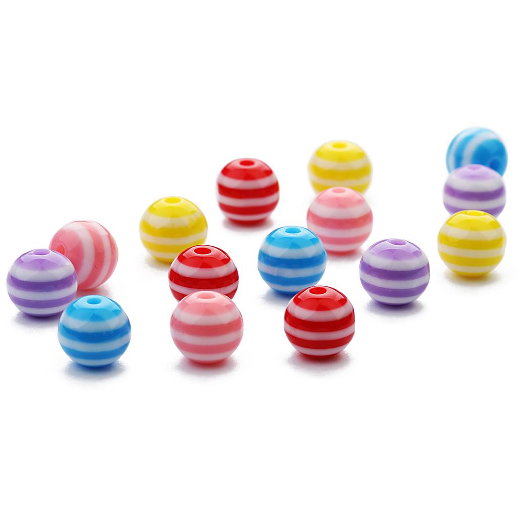 50-100pcs/lot Colorful Stripe Resin Beads Round Loose Beads Spacer Beads For Handmade DIY Jewelry Making Bracelets Necklace
