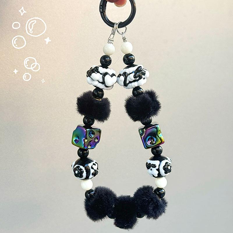 Roztomilý ručně kreslený korálkový řetízek na telefon, sladký přívěsek na klíče, kreativní řemínek na zápěstí proti ztracenému telefonu, dekorace na tašku, dárky