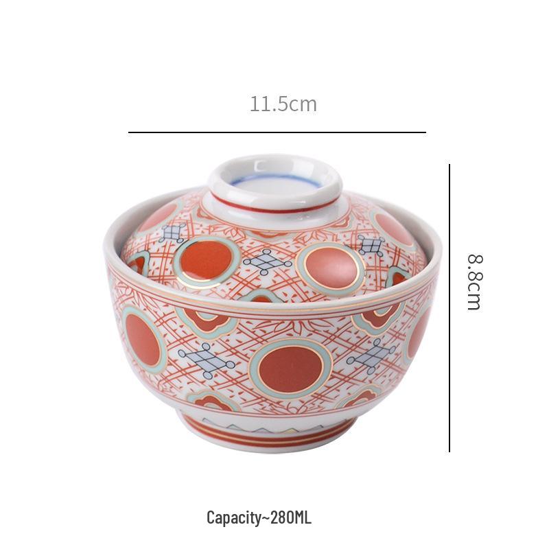 Gaiwan en Céramique Japonaise Bain-Marie Soupe & Dessert Bol avec Couvercle & Assiette Ensemble