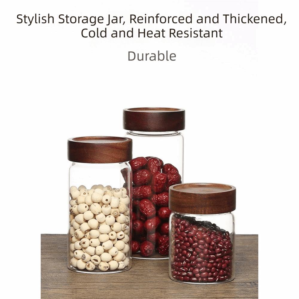 Screw Airtight Seal Glass Storage Jar with Wood Lid Multi-Purpose Tea Coffee Beans Containers Durable Clear Glass