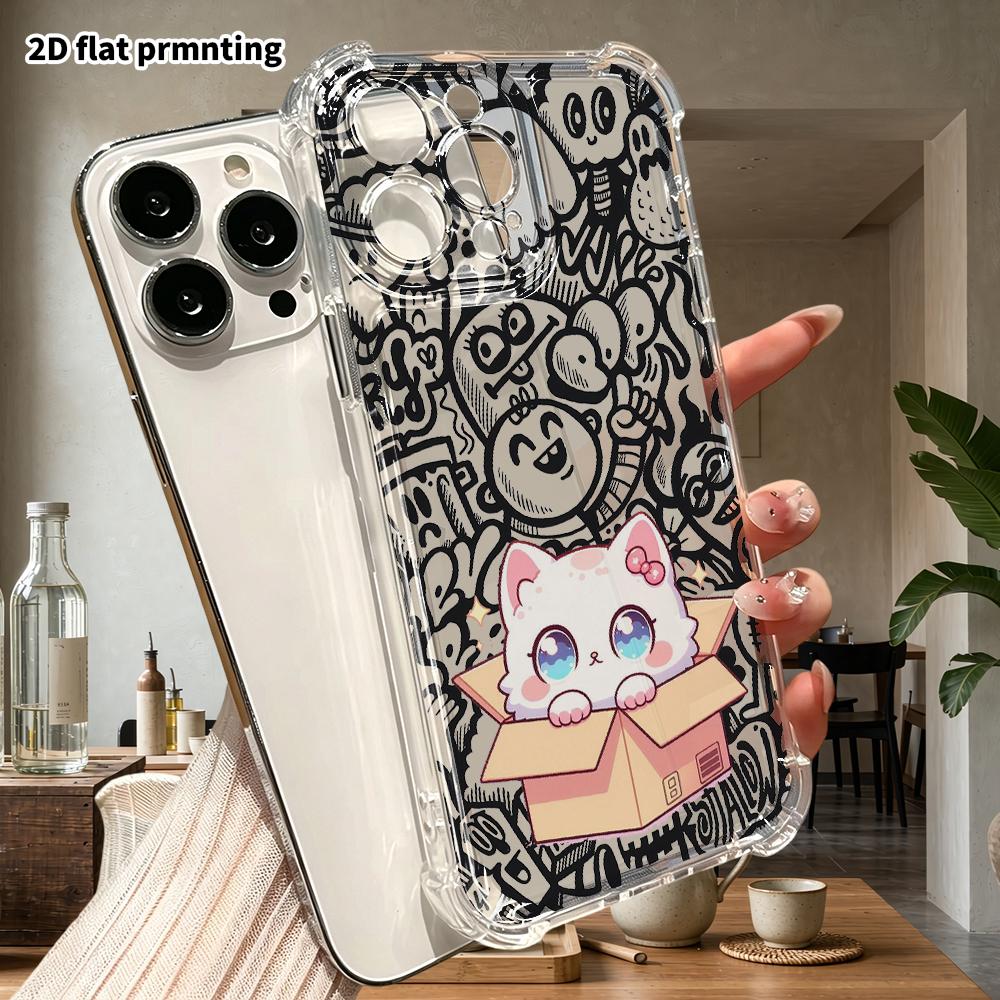 Phone Case: 2D Flat Suitable for iPhone 18 17 16 15 14 13 Pro, Transparent Four Corner Protective Case, Blue Eyes, Christmas and Halloween Gifts