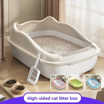 Litière pour Chat Grande Taille à Bord Haut Fournitures pour Animaux de Compagnie Plastique Extra Large Semi-fermée Anti-éclaboussures Boîte à Excréments pour Chatons