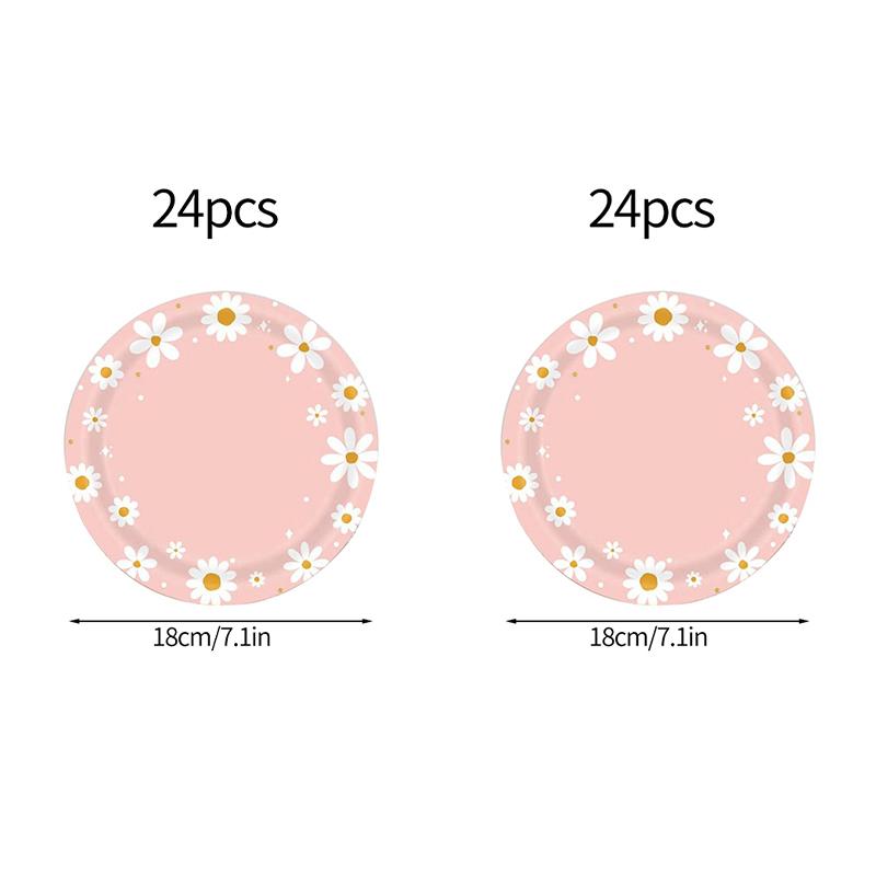 24pcs 7/9inch Pink Daisy Theme Disposable Tableware Flower Plate Napkin Straws Banner Birthday Party Baby Shower Wedding Decor