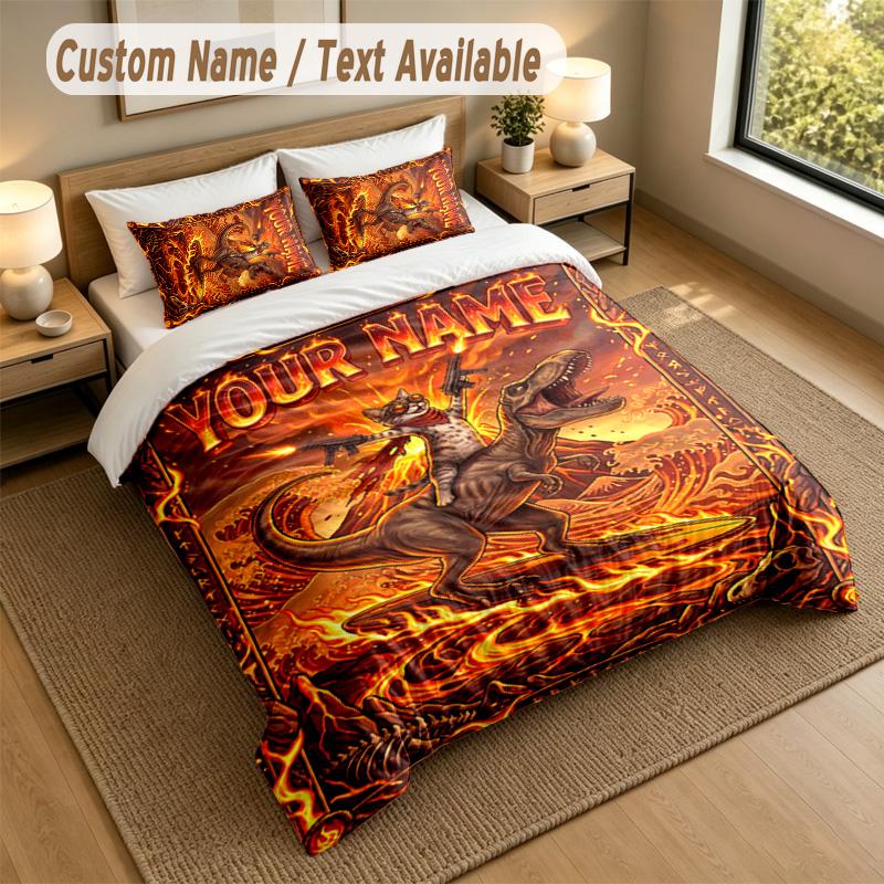 Dinosaur Theme Personalized 3Pcs Bedding Set Custom Text & Name 1 Sheet 2 Pillowcases Household Bedding 1pc