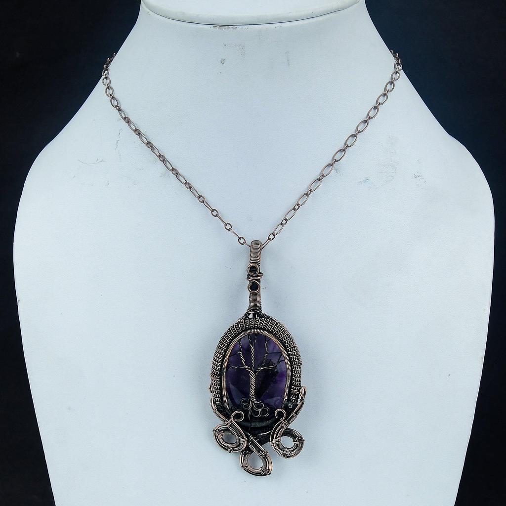 Amethyst Pendant Gemstone Jewelry, 999 Copper Wire Wrapped Pendant, Gift For Women Handmade Pendant