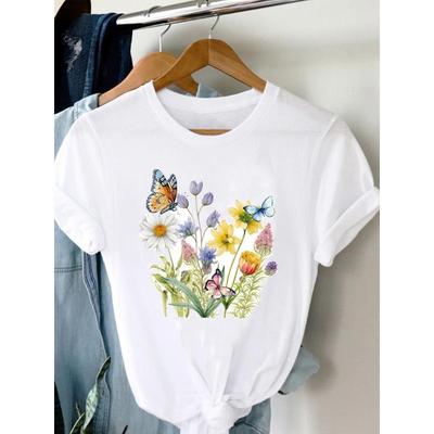 (Europäische Größe) 90er Damen Schmetterling Süß Niedlich T-Shirt Top Kurzarm Mode Druck Damenbekleidung Lässiges T-Shirt Weiblich Grafik T-Shirts