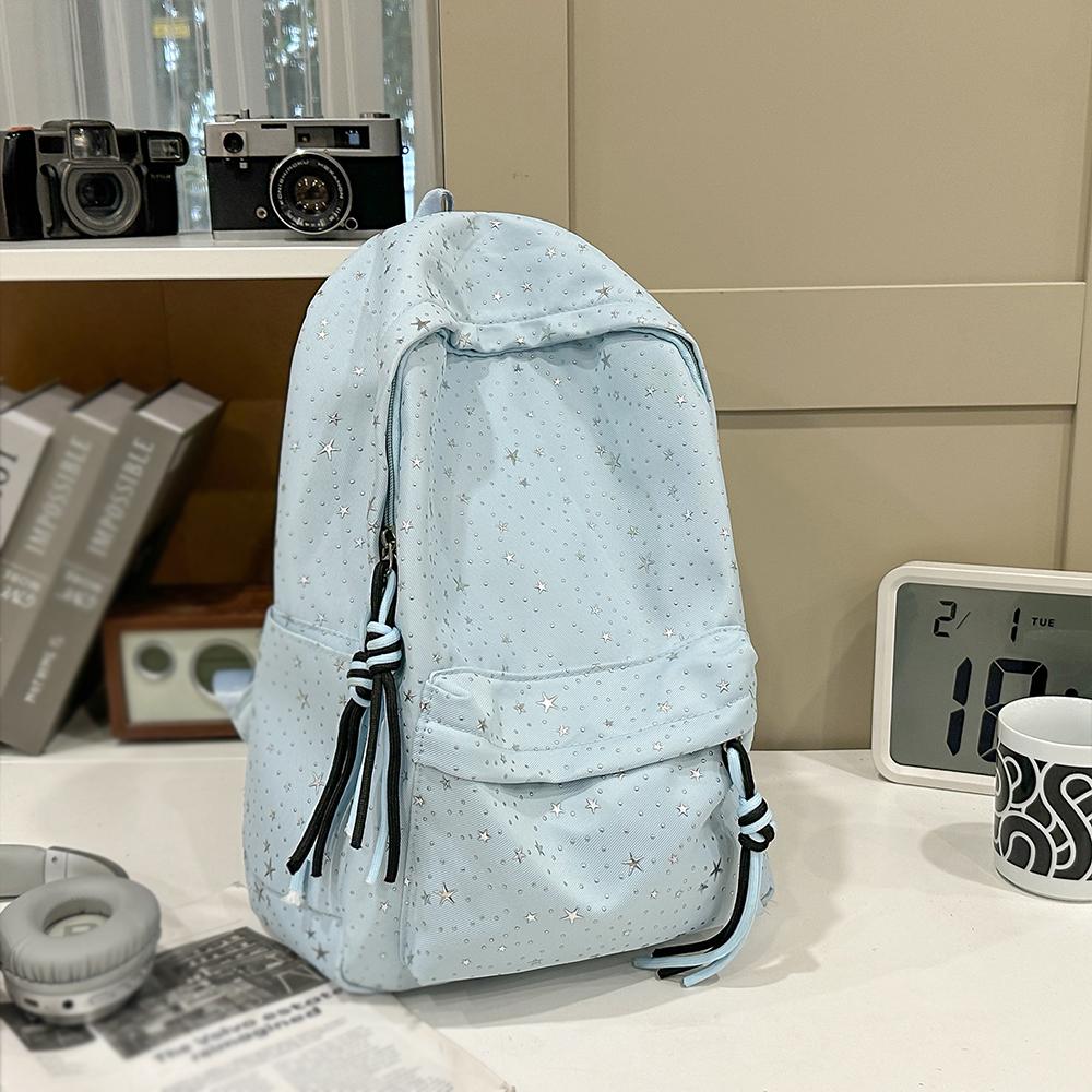 Korean-Inspired Instagram Collegiate-Style Star-Pattern Backpack Large-Capacity Schoolbag Casual Lightweight Laptop Bag