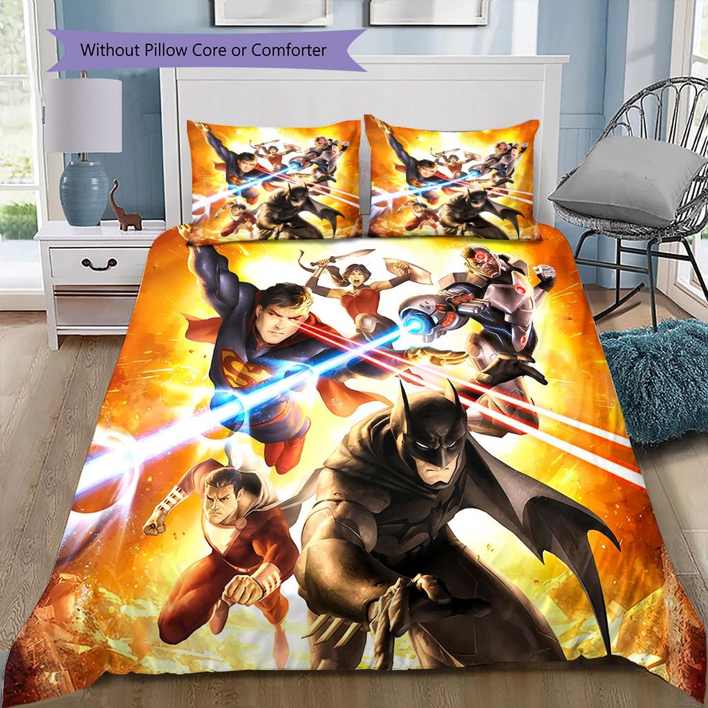 Justice League Charaktere Bettwäsche-Set, 1 Bettbezug & 2 Kissenbezüge, Heim-Schlafzimmer, Perfektes Geschenk für Fans