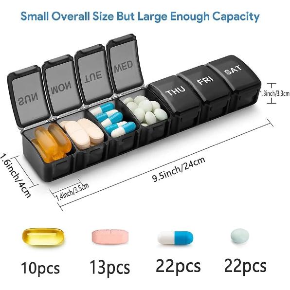 Pill Dispenser Travel Weekly Pill Case, 7 Day Pill Organizer, Daily Pocket Pill Holder for Pills/Vitamin/Fish Oil/Supplements