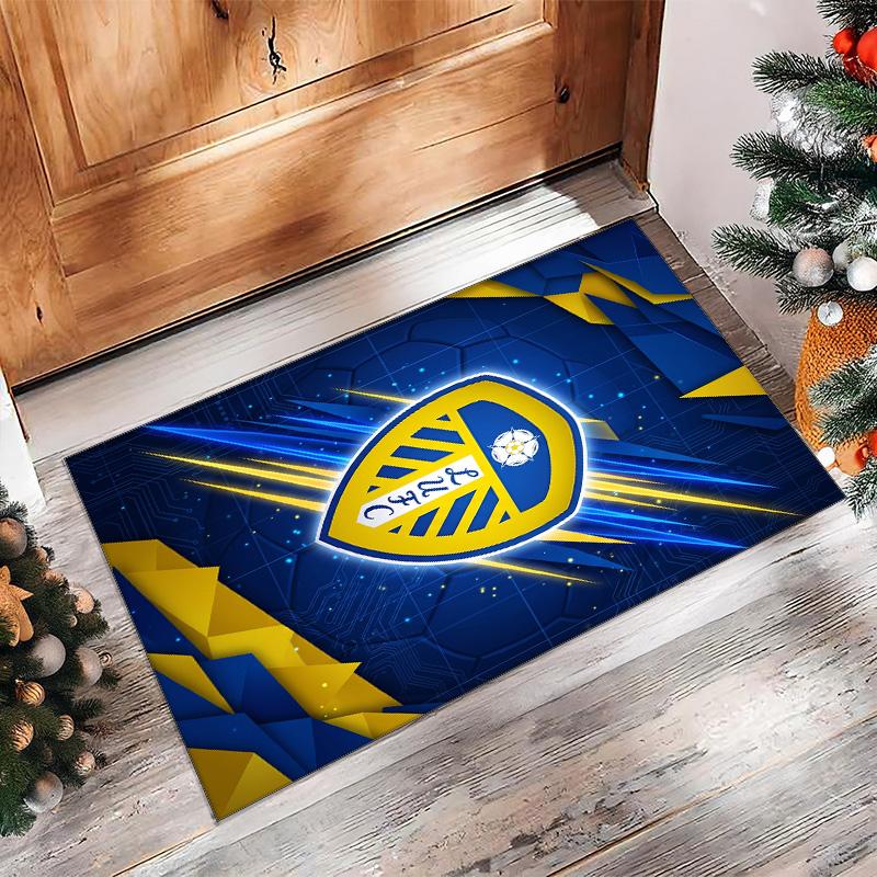 Leeds United Voetbal Print Kristalfluweel Tapijt, Comfortabel Waterabsorberend Antislip Binnen Vloerkleed