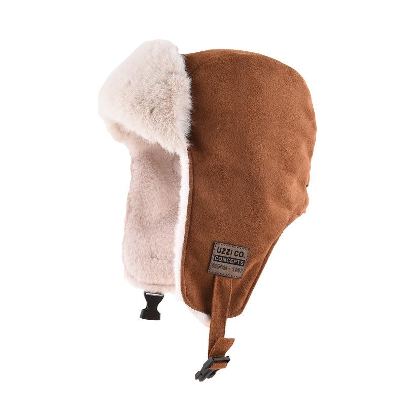 Thunderbolt Hat Men's Fall and Winter Outdoor Warm Ear Protection Cotton Hat Suede Velvet Youth Pilot Biker Cap Female