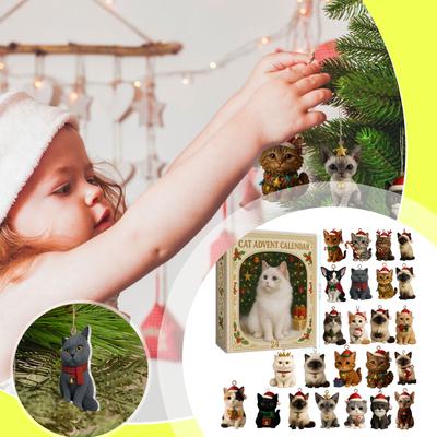 Katzen-Weihnachtskalender Countdown 2D Acryl Niedlicher Katzenkalender Mit 24 Feiertagsornamenten Damen Herren Jungen Mädchen Festivalgeschenke