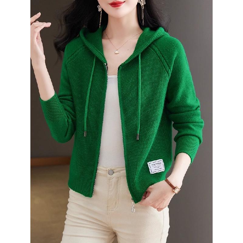 2026 New Knitted Women's Spring and Autumn Hooded Sweatshirt, Fashionable and Unique Sweater Cardigan, Mother's Coat