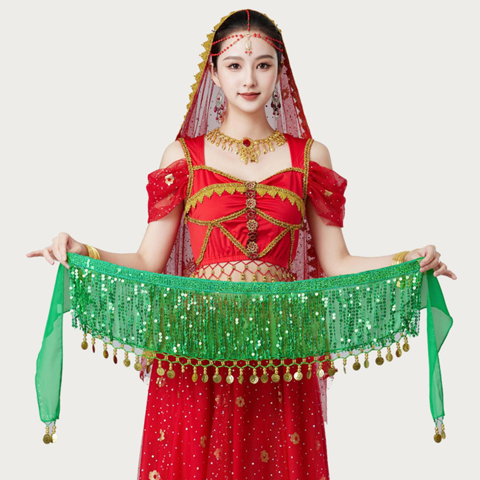 

Женская сексуальная юбка с высокой талией, расшитая пайетками, поясные аксессуары, шарф для танца живота с пайетками One Size зелёный