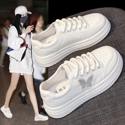 Tjocksulade Höjdökande Skor Läder Vita Skor Andningsbara Sommarskor Dam Skor Vår och Höst Ny Mångsidig Casual Sneaker