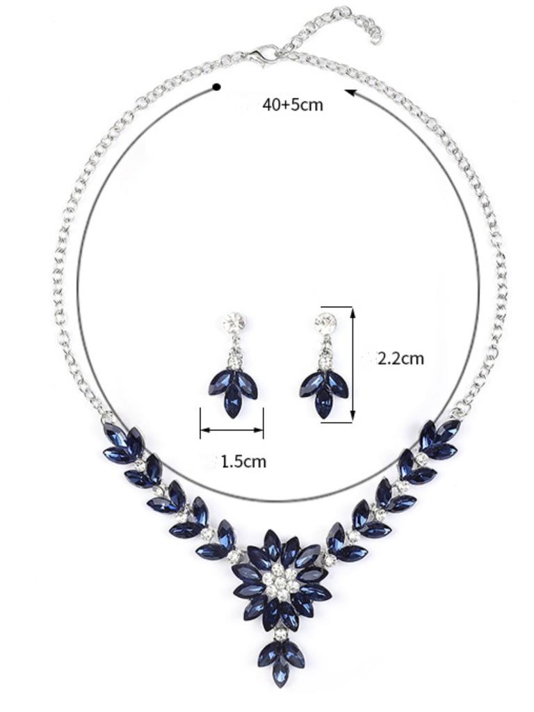 3pcs Fashionable Women's Zircon Set with Crystal Contrasting Flower Necklace Earrings and Evening Dress Accessories