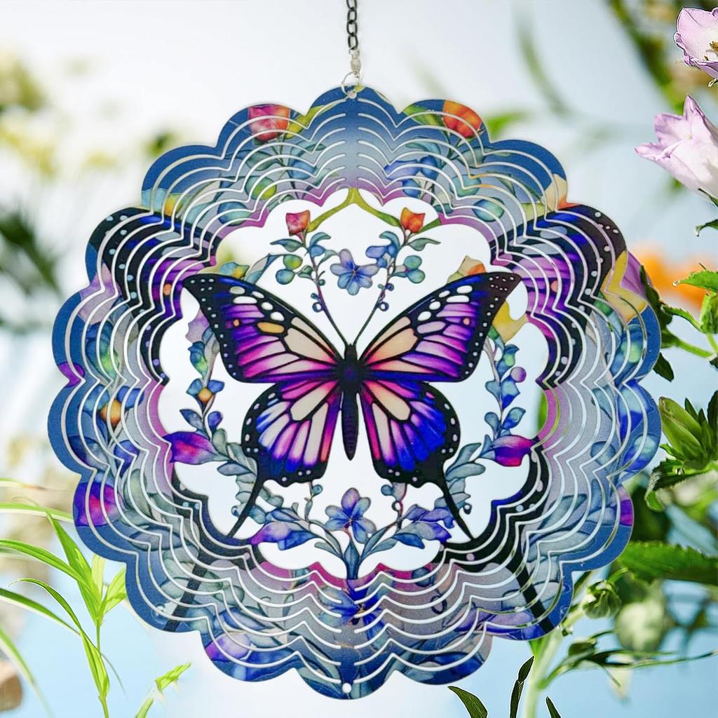 Wind Spinners Metal Butterfly - Butterfly Gifts for Women Mom Grandma Wife, Hanging Wind Spinner for Outdoor & Indoor Decorations, 12 Inch 3D Wind