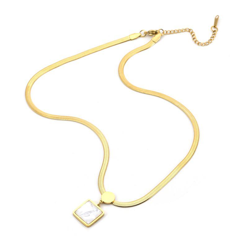 2024 New Style: 18K Gold-Plated White Shell Square Pendant Necklace - Exquisite Titanium Steel Jewelry