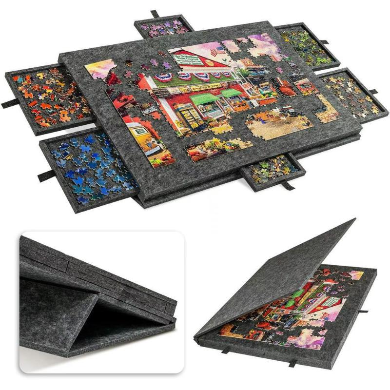 1500pcs Puzzle Table Adjustable Height with 6 Storage Drawers Portable Home Entertainment Puzzle Station