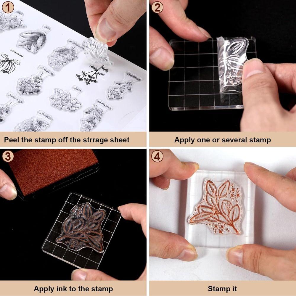 6Pcs with Grid Lines Clear Stamping Tools Clear Stamp Display Block Photo Album Decorative