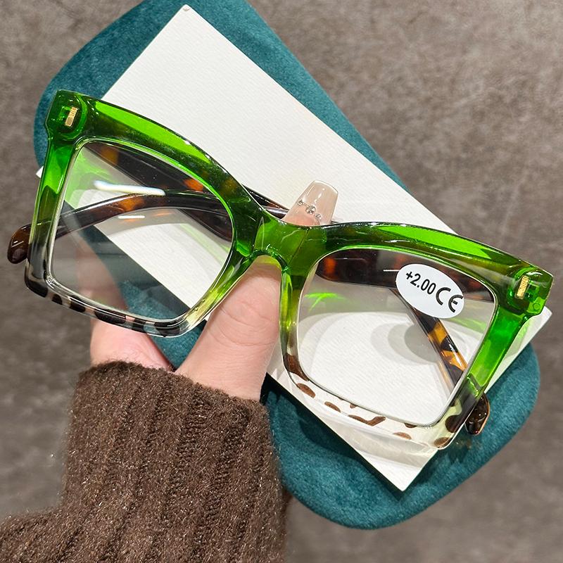 

Fashion Reading Glasses For Women Men Large Frame Square Prescription Plus Diopters Unisex Oversized Anti-Blue Presbyopia +4.0