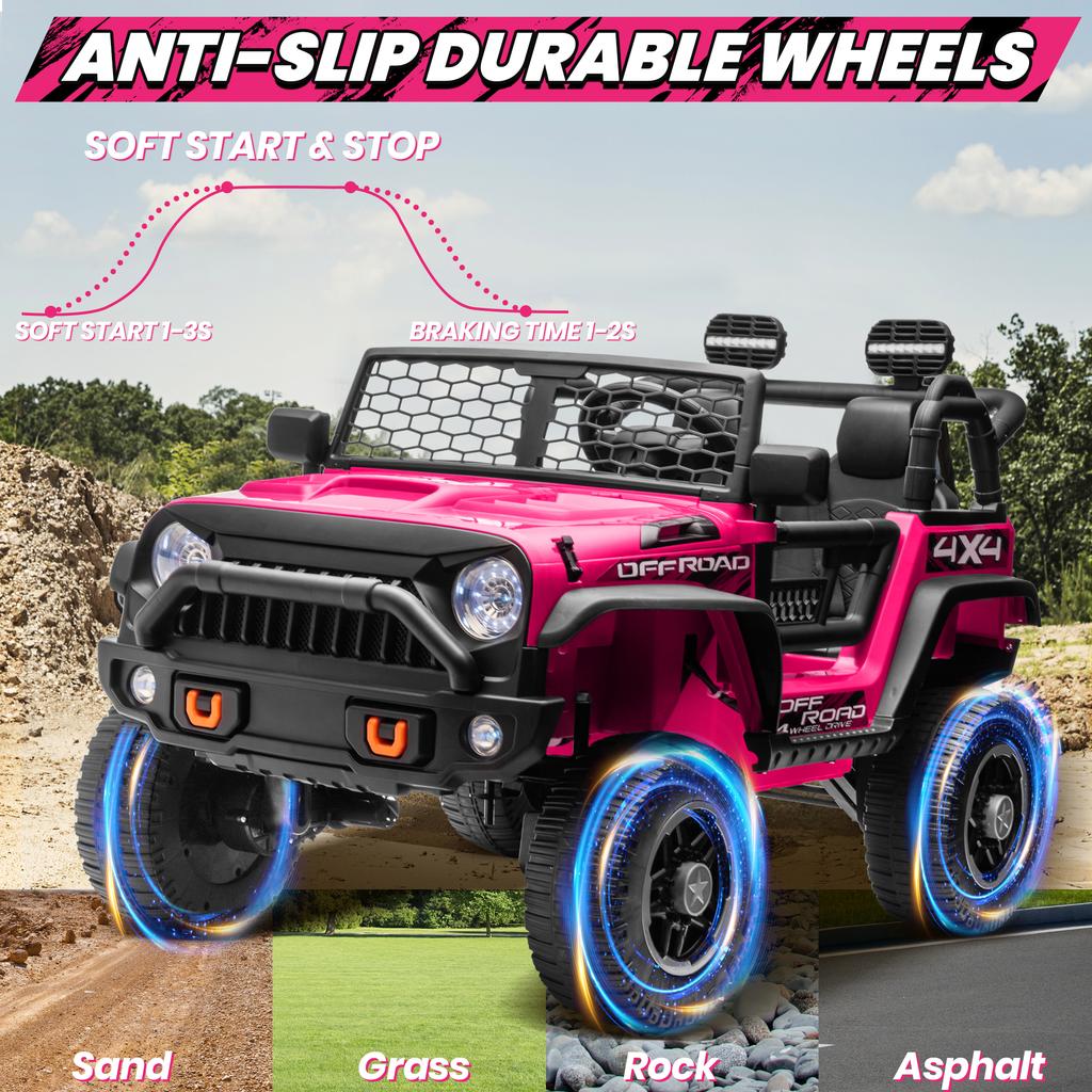 24V Ride On Car Truck with Remote Control & 2 Seater, 4WD/2WD Switchable 400W Powered Ride On Toys with Shovel Spring Suspension